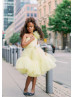 One Shoulder Bright Yellow Tulle Flower Girl Dress